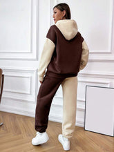 Letter Graphic Colorblock Kangaroo Pocket Drop Shoulder Drawstring Hoodie & Sweatpants